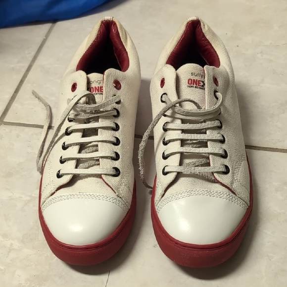 Sully Wong White and Red Canvas Sneakers - Picture 1 of 10